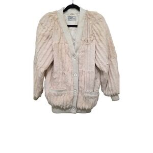 Vintage GDT Rabbit Fur Soft Retro Glam Faux‎ Fur Cardigan Jacket Ribbed Size M